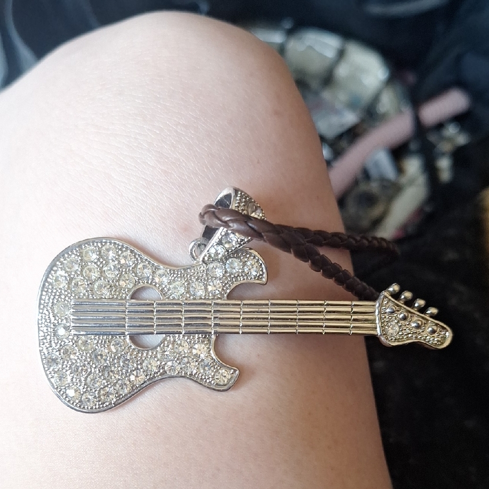 Silver Guitar Pendant Necklace